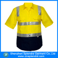 Camisa de trabajo de manga corta amarilla fluorescente personalizada con reflector